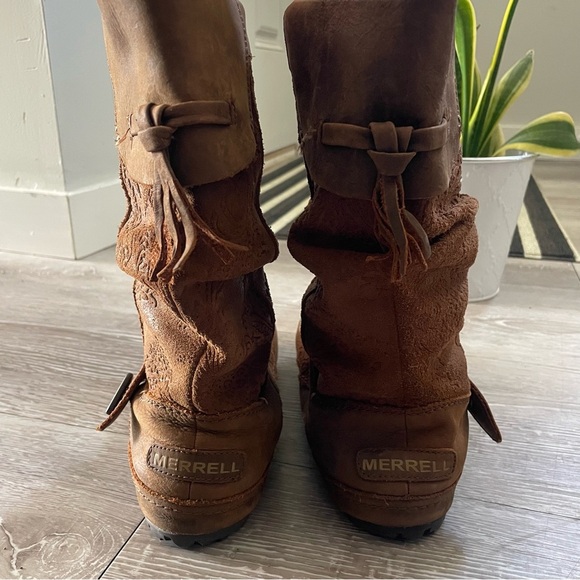 Merrell Haven Pull On Boots Slouchy Boho Bohemian Leather Suede Oak Brown - Picture 6 of 9